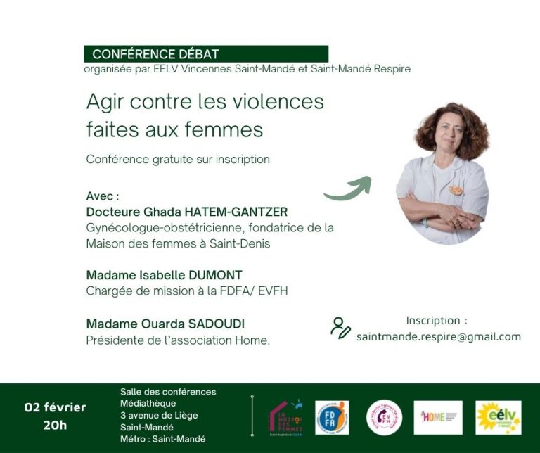 Annonce de la conférence débat du 2 février 2022 sur le thème "Agir contre les violences faites aux femmes"